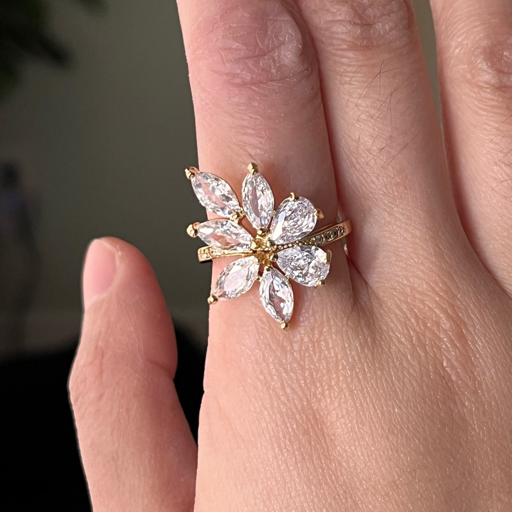 Cubic zirconia adjustable cocktail ring